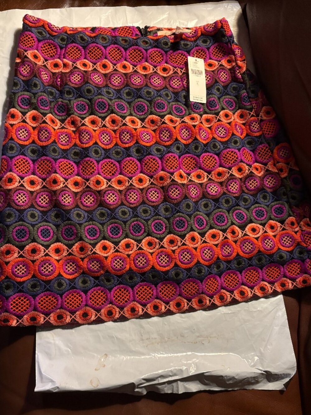 Anthropologie Hutch Ellen Circle Embroidered Multicolor A-Line Mini Skirt Sz 2